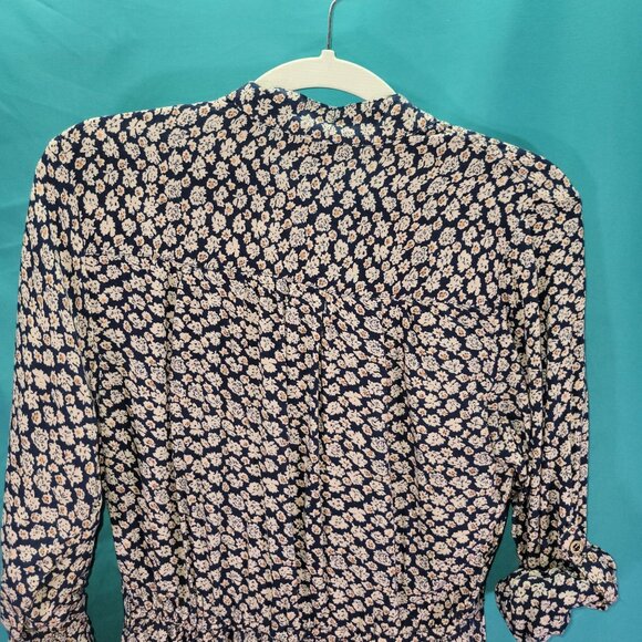 Floral Print Angie Dress Medium 100% Rayon Navy & Cream - Picture 7 of 9
